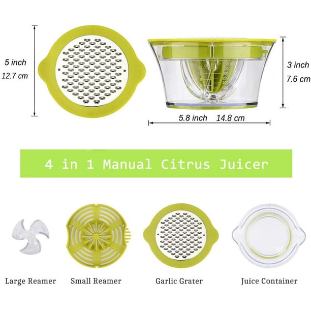 QUISEMA Exprimidor de cítricos, exprimidor manual de naranja con vaso  extraíble de 1.7 fl oz, fácil de limpiar y usar, blanco/verde