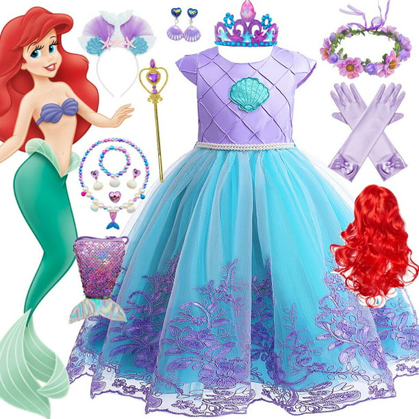 Disfraz de la Sirenita Ariel para niña, vestido de princesa para Cosplay,  Halloween, Carnaval, cumpleaños, ropa de fiesta Fivean unisex