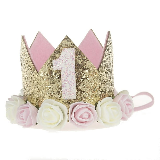 1pc, Decoración de cumpleaños de 4 años para niñas, sombrero de corona  rosa, blanco y dorado con lentejuelas, accesorio de fotos, suministros para  fie
