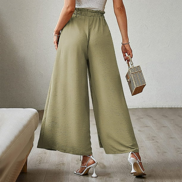Pantalones fluidos para Mujer Pantalones de pierna ancha de Cintura alta  que combinan con todo Pantalones Elegantes