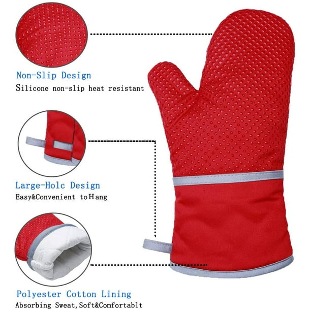 Guantes de horno Guantes resistentes al calor, guantes de cocina para  cocinar, horno de microondas, hornear, (un par) (rojo) Sincero Hogar