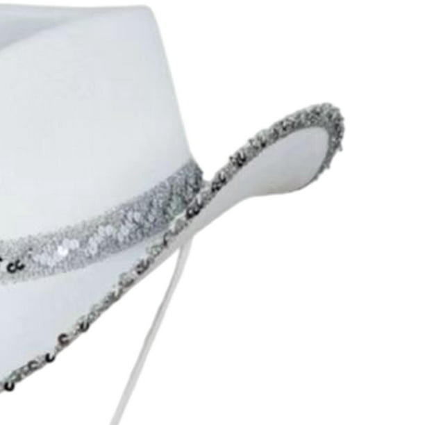Sombrero de vaquero occidental para mujer, sombreros borde de lentejuelas  para despedida de soltera, festival de música, conciertos, , Blanco  Baoblaze Sombrero de vaquero