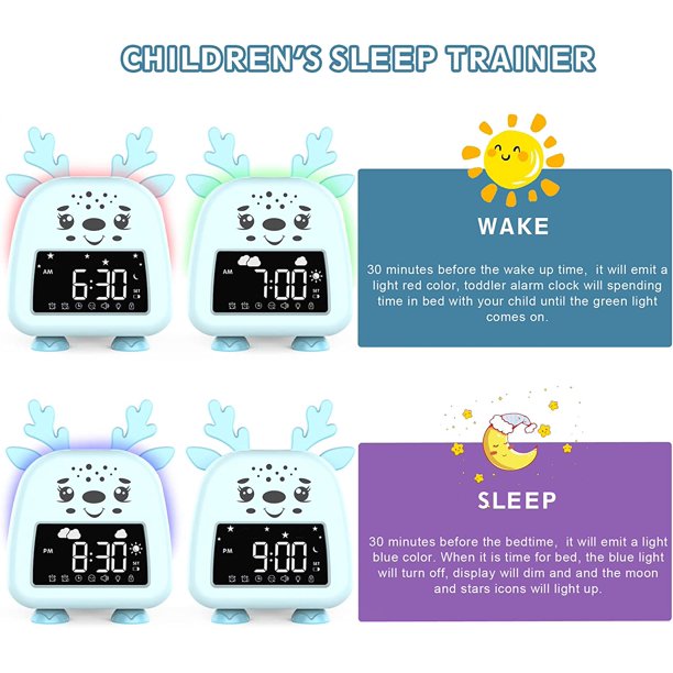 OK to Wake - Reloj despertador para niños, reloj despertador para niños con  luz nocturna y máquina de sonido, lindo reloj de entrenamiento del sueño