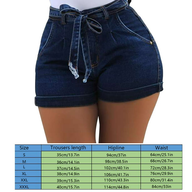 Pantalones cortos de mezclilla para mujer Pantalones cortos ajustados  Pantalones calientes de cintura alta Elástico lavado, Azul oscuro, L  Sweethay AP1049-21B