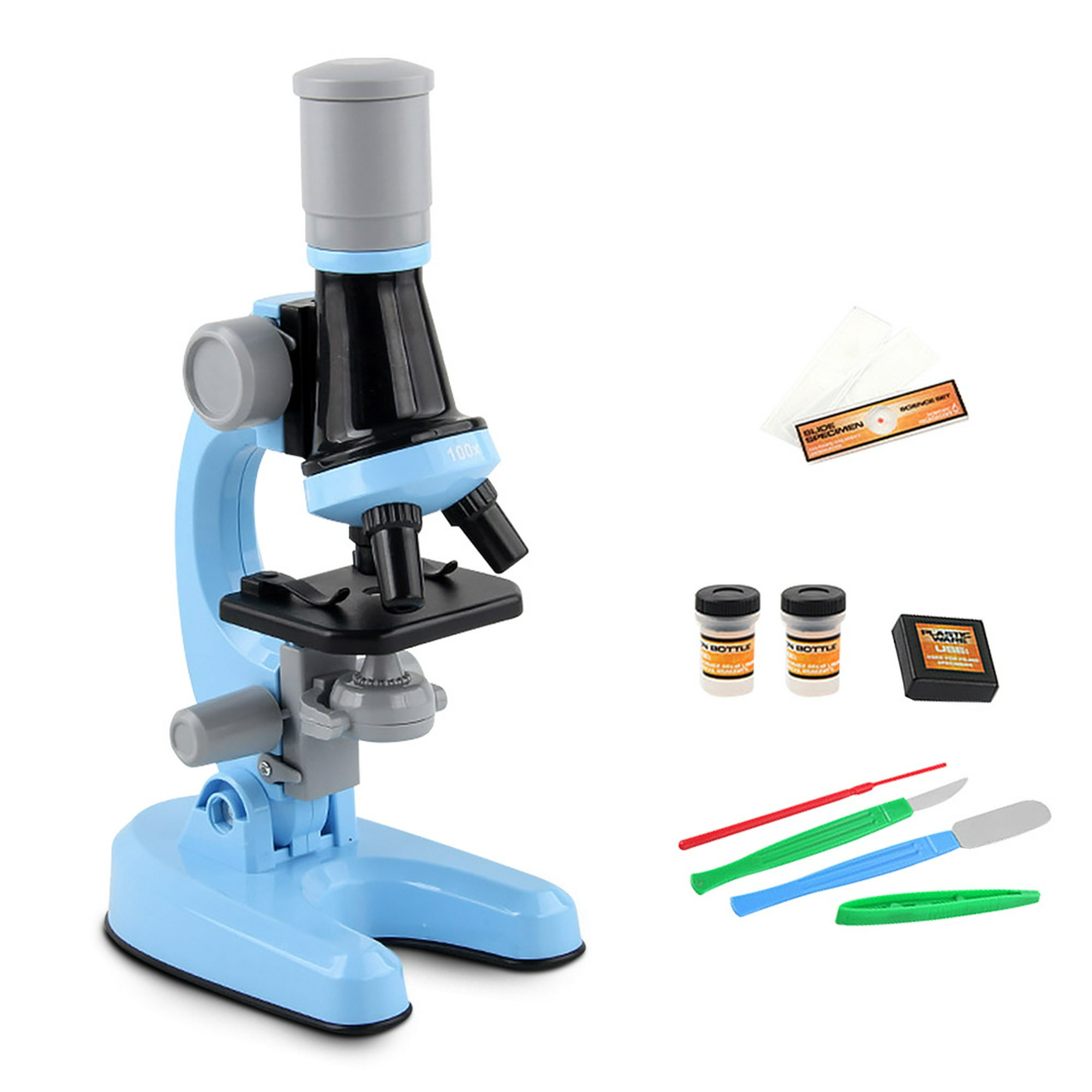  Kit de accesorios para microscopio para niños, kit de ciencia  de microscopio para principiantes de alto aumento compuesto (color: azul) :  Juguetes y Juegos