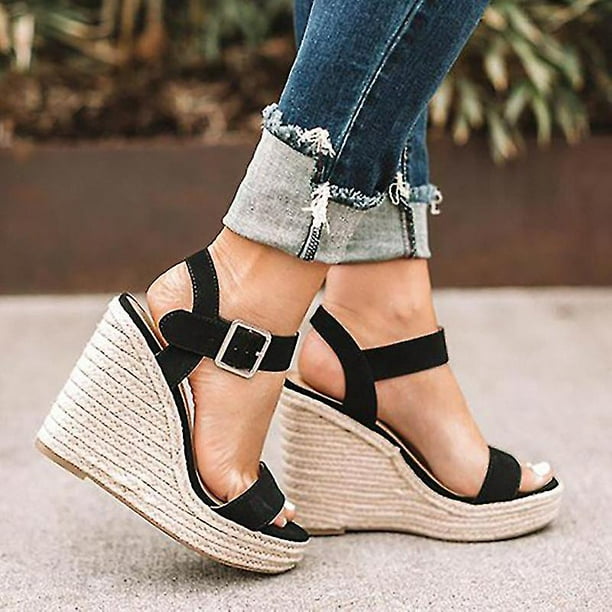 Sandalias de verano para mujer Zapatos de tacón alto con plataforma de  alpargata con correa en el tobillo | Walmart en línea