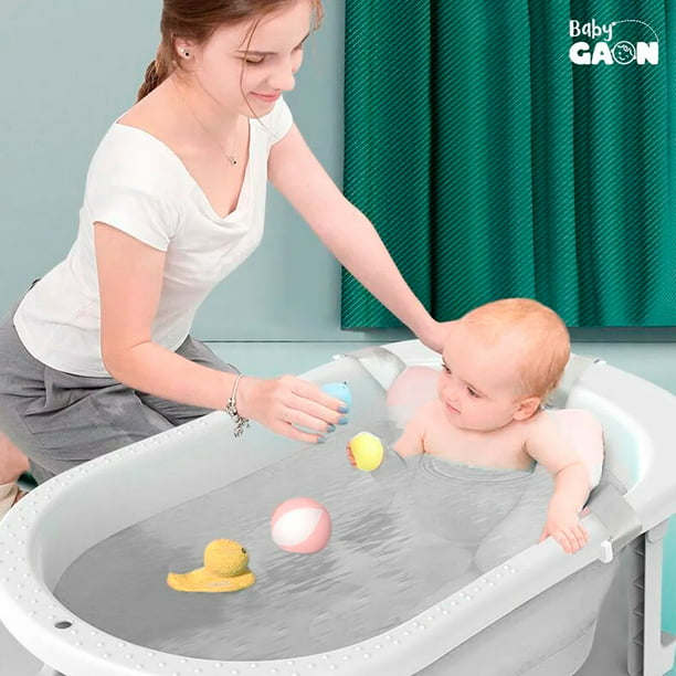 Bañera Plegable Bebé con Cojín Antideslizante Gris