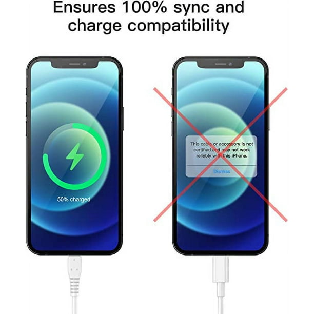 Cargador de iPhone de carga rápida [certificado Apple MFi] paquete de 5  cables Lightning de 10 pies de largo, cable de sincronización de datos de  alta
