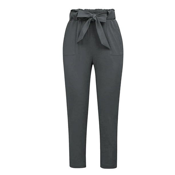 Pantalones de trabajo para mujer, cintura alta, cómodos, recortados,  informales, ajustados, con bolsillos, ajustados