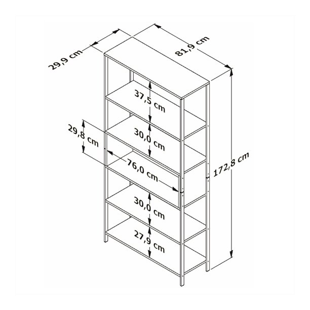 Librero Estante Organizador dos Vistas, Cinco Espacios