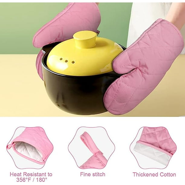 Guantes para horno de cocina, guantes resistentes al calor, de algodón,  antideslizantes (rosa)