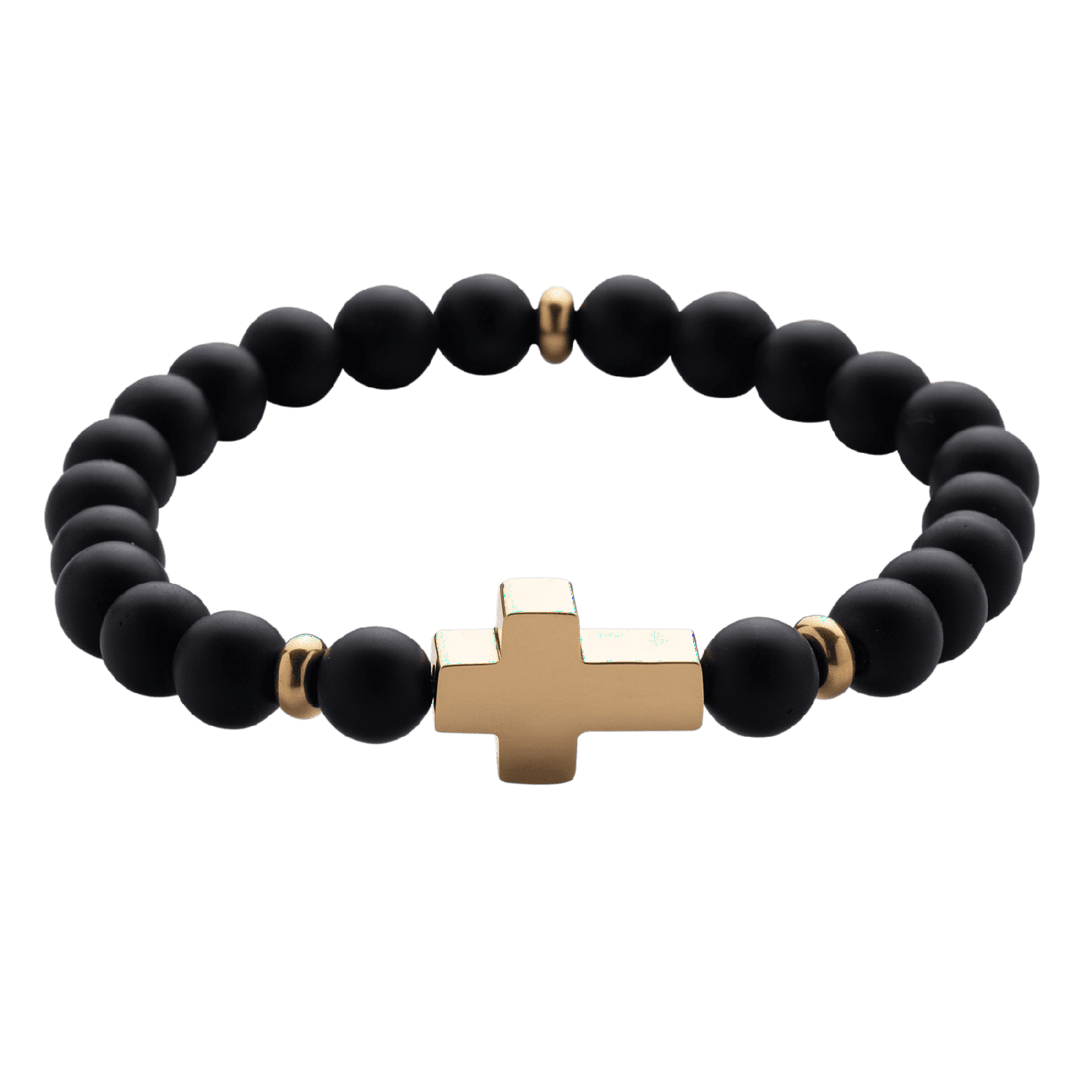 Pulsera hombre de cruz luckman, jade negro y acero inoxidable, modelo ezra dorado unitalla