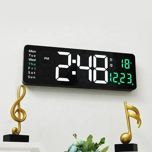 Reloj de pared digital con pantalla grande, reloj digital LED con  temperatura y atenuación automática, seguimiento fácil de la hora, la fecha  y el día