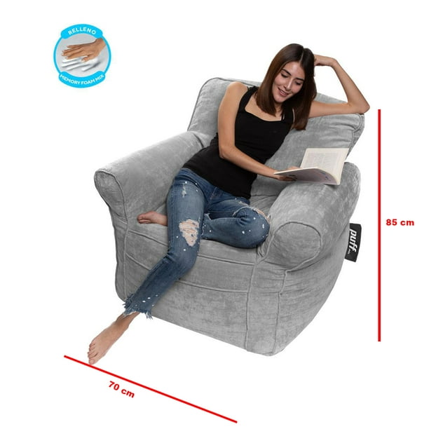 Sillón Individual Puff Couch para jovenes y adultos acabado velvet grsi  claro Puff MX Puff MX Velvet Gris Couch