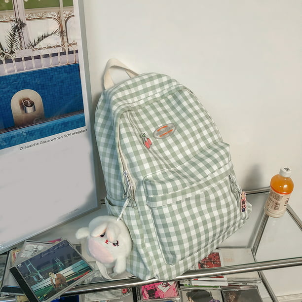 Bolsa Mochilas de moda para estudiantes universitarios a cuadros, mochila  escolar con colgante de mu Likrtyny Para Estrenar