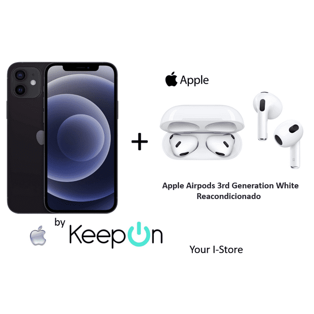 Apple iPhone 12 MINI 64 (Incluye Protector de Pantalla KeepOn + Apple  Airpods 3rd Generation White) BLACK NEGRO Apple REACONDICIONADO
