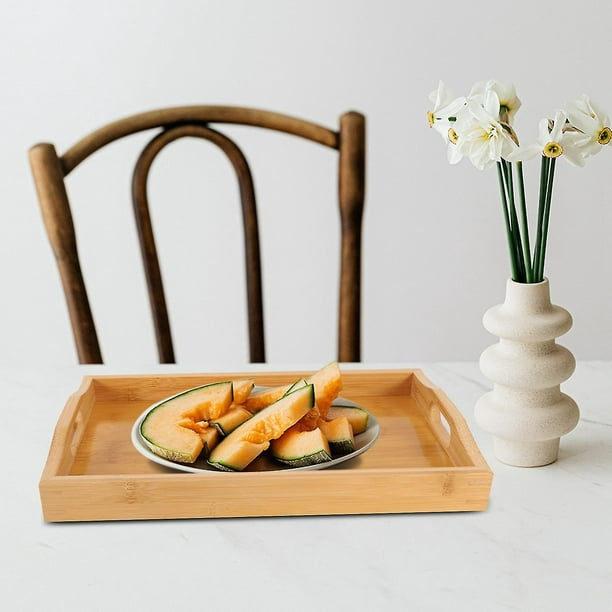  Bandeja de bambú para servir – Bandeja de madera con asas –  Ideal para bandejas de cena, bandeja de té, bandeja de bar, bandeja de  desayuno o cualquier bandeja de alimentos –