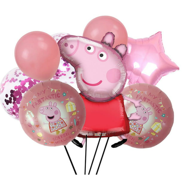  Peppa Pig Paquete de decoración y suministros para fiestas de  cumpleaños para 16: platos, servilletas, vasos, cubierta de mesa, vela,  globos de Peppa Pig, kit de decoración de pared, globos amarillos