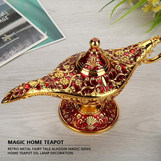 Lámpara de aceite Aladdin de 4.2 pulgadas, genio / Chirag ornamentado,  latón dorado, juguetes vintage y regalos para niños, fiesta de disfraces