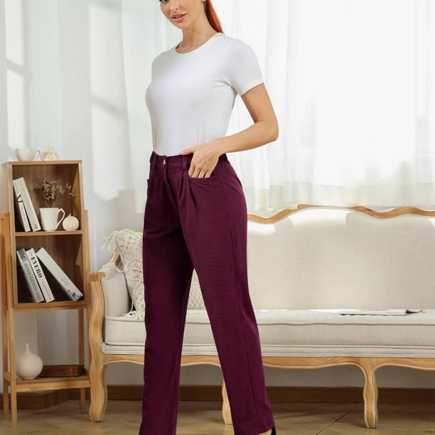 Pantalones Casuales,Pantalones De Talle Alto Para Mujer Pantalones De Color  Puro Pantalones De Talle Alto Estética Elegante