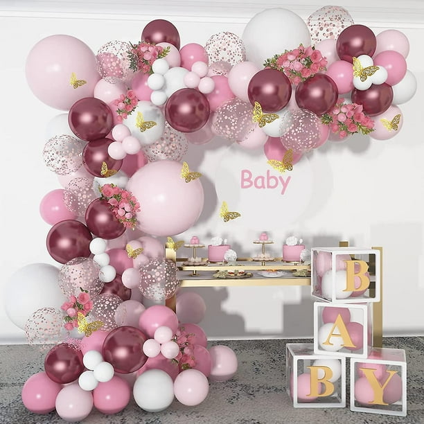 Adornos y decoración Decoraciones de baby shower para niña 140 piezas  Guirnalda de globos rosa metálico Kit de arco de globo blanco rosa  Pegatinas de mariposa Confe de oro rosa YONGSHENG 8390612626258