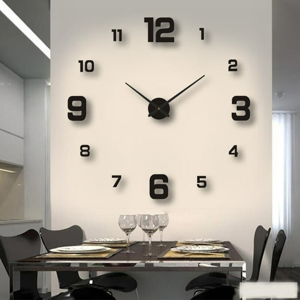  VREAONE Gran espejo 3D moderno reloj de pared decoración  adhesivo DIY reloj kit para el hogar, sala de estar, dormitorio, oficina  decoración de pared (negro y plateado) : Hogar y Cocina