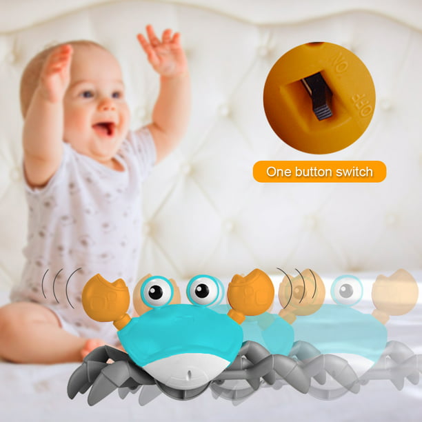 Juguete electrónico de cangrejo para niños pequeños, juguete interactivo  con música y luces con función para evitar obstáculos, juguete recargable  con