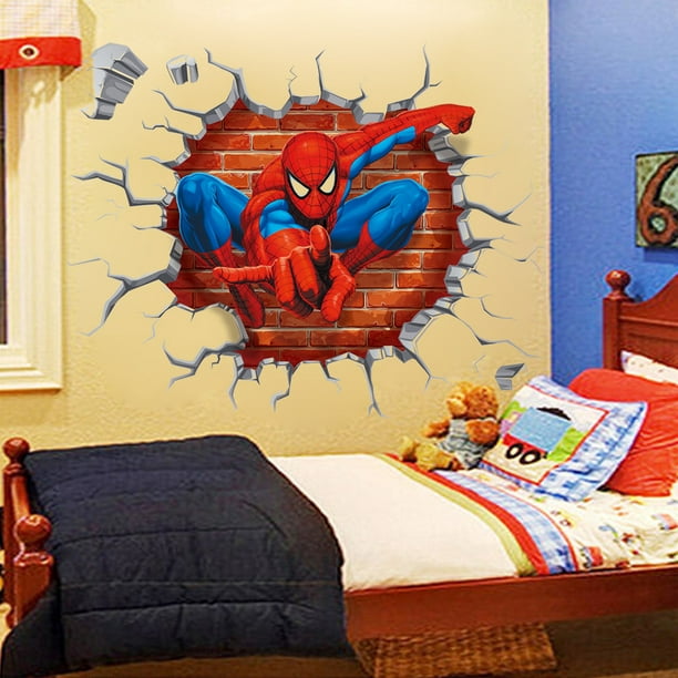 Pegatinas de pared de Spiderman con dibujos en 3D, superhéroes para  habitaciones de niños JM