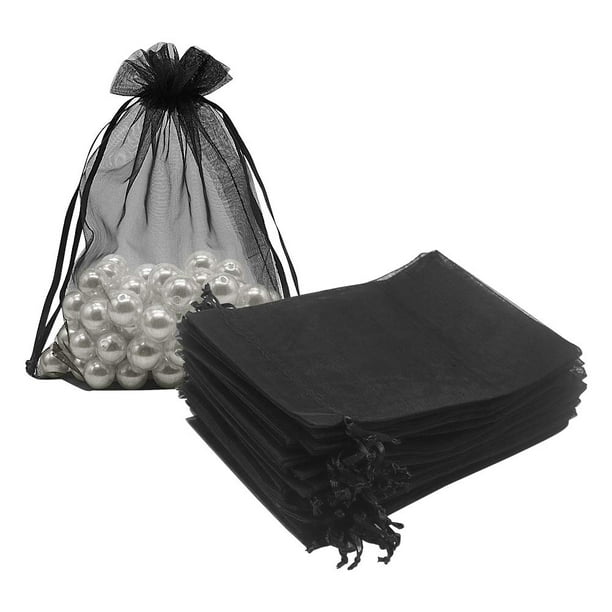 100 bolsas de organza transparente, bolsas blancas de recuerdo de boda con  cordón, bolsas de regalo de joyería de 4 x 6 pulgadas para fiestas, joyas