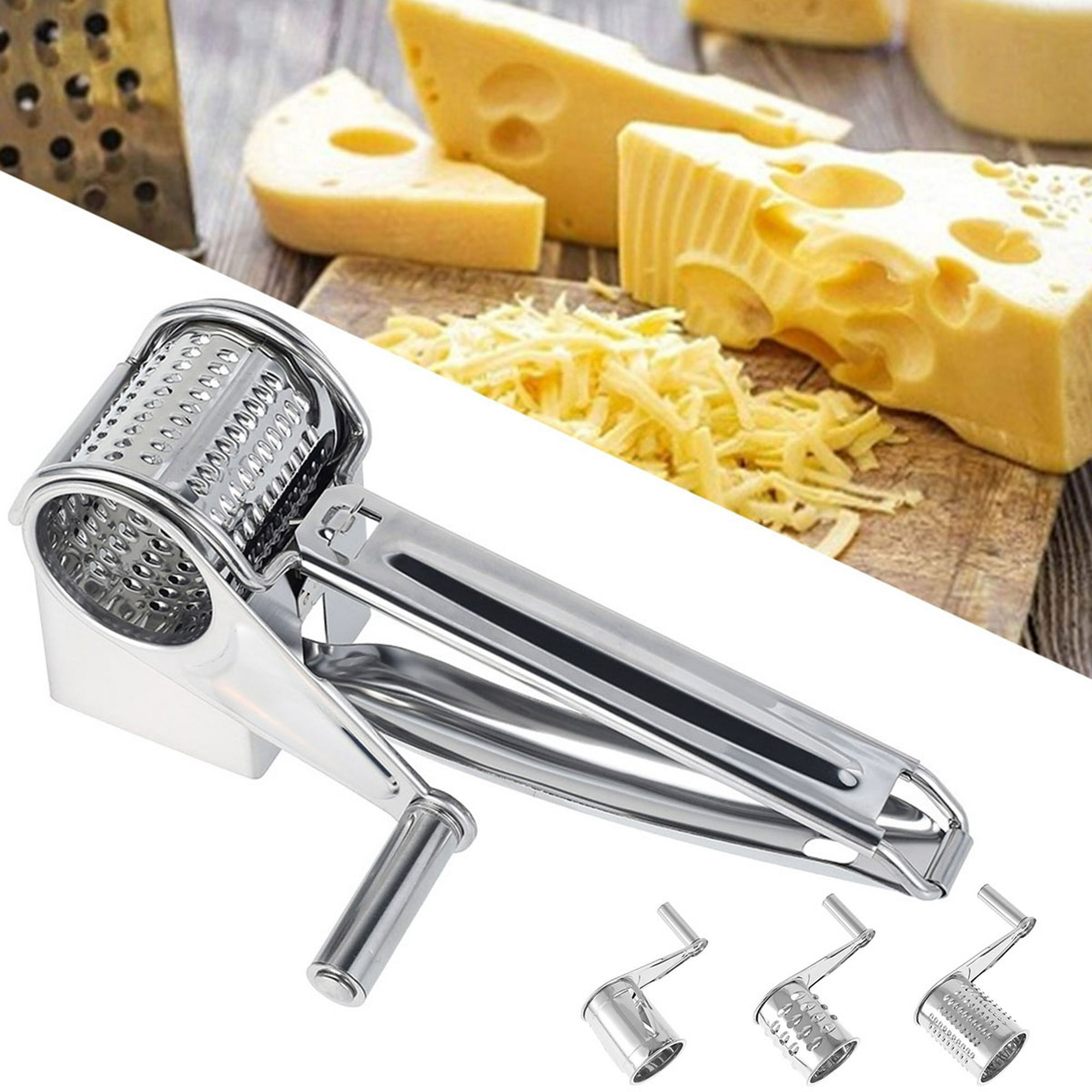 Rallador de queso giratorio de acero inoxidable, rallador de queso  multifuncional giratorio de mano, rebanador y triturador de queso, rallador  de