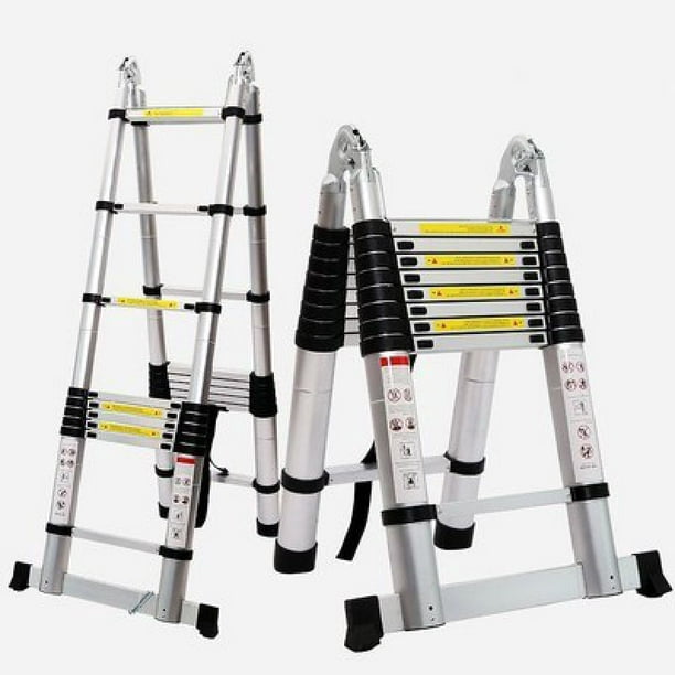 Escalera plegable telescópica de aluminio de 9, 13, 17, 19, 21, 25 pies,  marco en A, escalera telescópica plegable para uso en casa rodante al aire