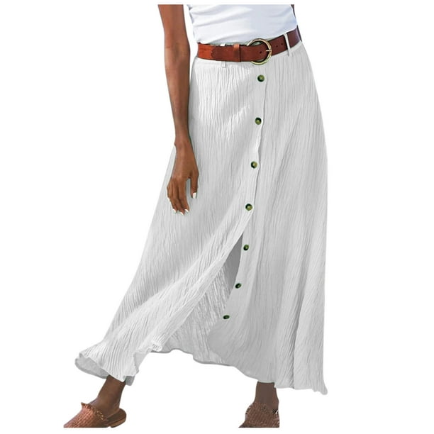 Falda larga de verano con botón sólido para mujer, cintura alta, estilo  A-Line