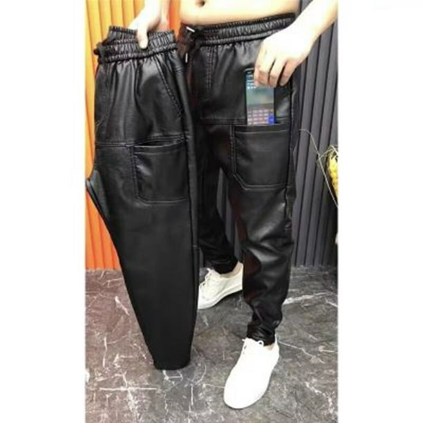  Pantalones cargo de cuero real para hombre, 6 bolsillos,  pantalones de motociclista, pantalones de cuero, color negro y marrón :  Ropa, Zapatos y Joyería