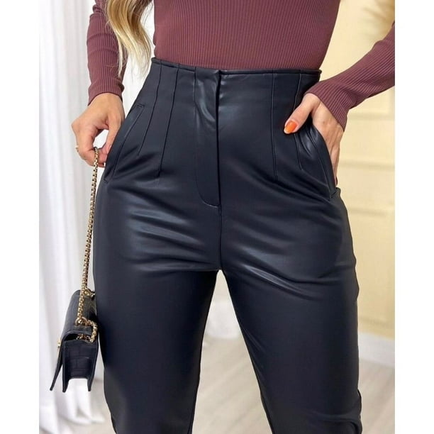 Pantalones de Mujer Zara Courino Pantalones Cintura Alta Deng unisex | línea
