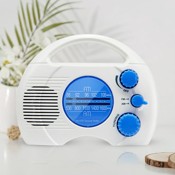 Radio de ducha, radio de baño AM FM, radio de ducha colgante impermeable,  volumen ajustable, color azul