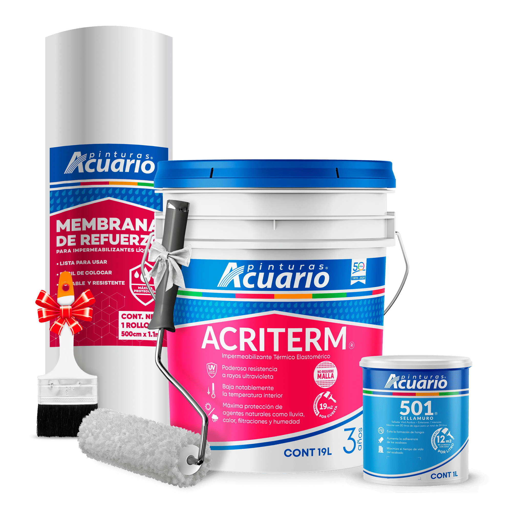 Impermeabilizante Acuario Acriterm 3 Años Blanco Rodillo Brocha ...