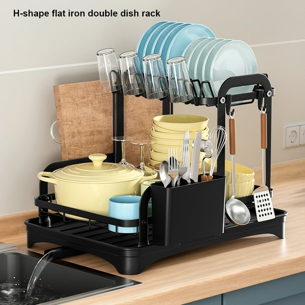 Estante para secar platos sobre el fregadero, estante organizador de 2  niveles