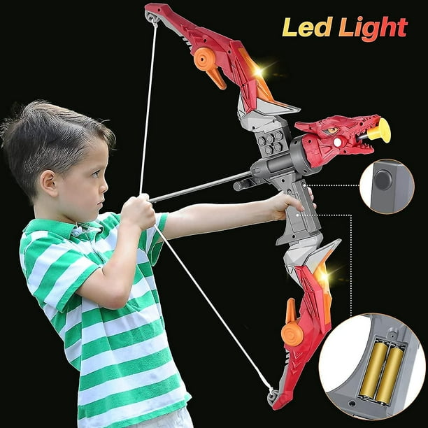 Juego de arco y flecha para niños, juego de juguete de tiro con arco con  luces LED, 10 flechas de ventosa y objetivo, juguete para interiores y