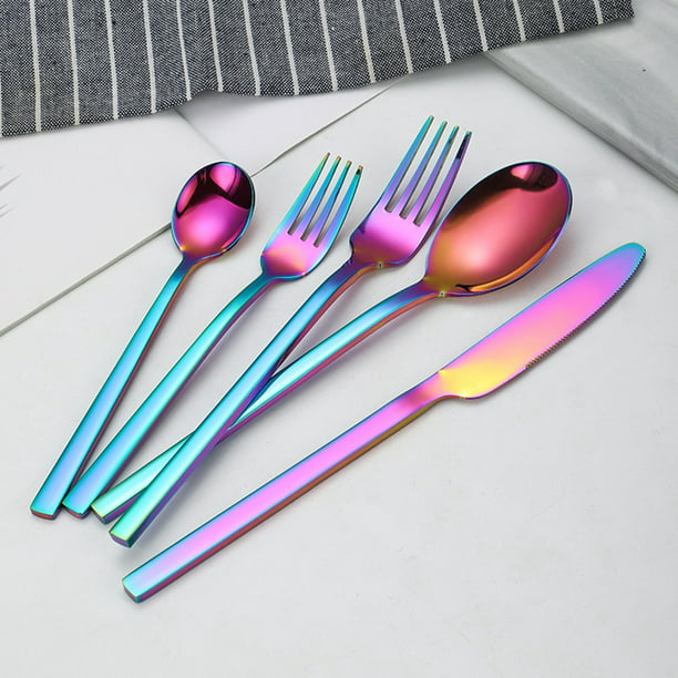 Juego de cubiertos de acero inoxidable, con espejo, tenedor, cuchara,  cuchillo, para restaurante y hogar (color : juego de 5 piezas)