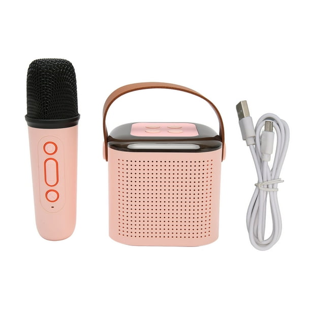 Mini máquina de karaoke con 2 micrófonos inalámbricos, micrófono para niños  con altavoz, altavoz Bluetooth retro con luz RGB para niños y adultos