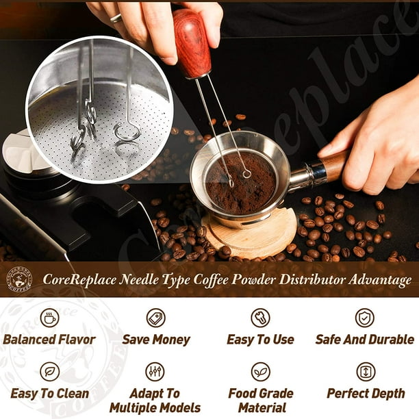 Agitador de café expreso, herramienta de distribución manual profesional de  acero inoxidable 304, mango de madera natural, para café en polvo, plata