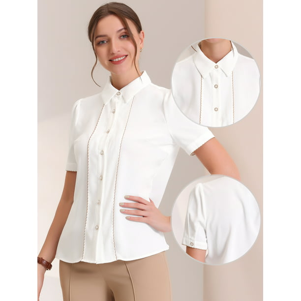 lucha Caballo minusválido Camisa con botones para mujer 2023 Blusa de manga corta con ribete en  contraste blanco M Unique Bargains Blusa | Walmart en línea