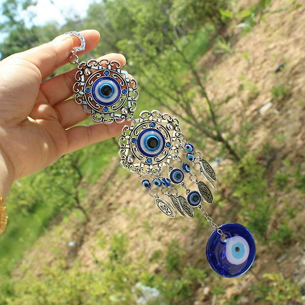 Round Azul turco para amuletos contra el mal de ojo, colgante de