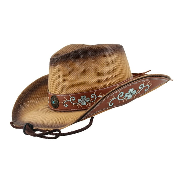 Sombrero de vaquero de estilo occidental, Sombrero de de flores bordadas  con ala enrollable, Sombreros de sol para hombres y mujeres para jinwen  sombrero de vaquero