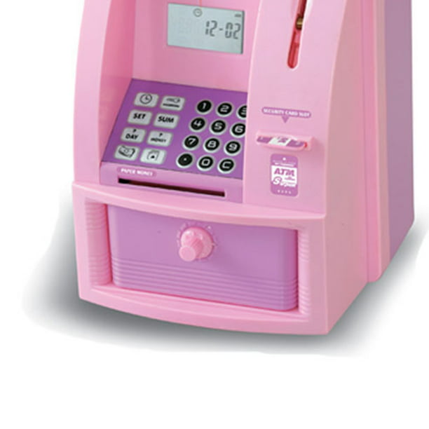 Mini caja de ahorros de cajero automático de juguete, máquina de alcancía  rosa para dinero real con tarjeta, alimentador de facturas, lector de