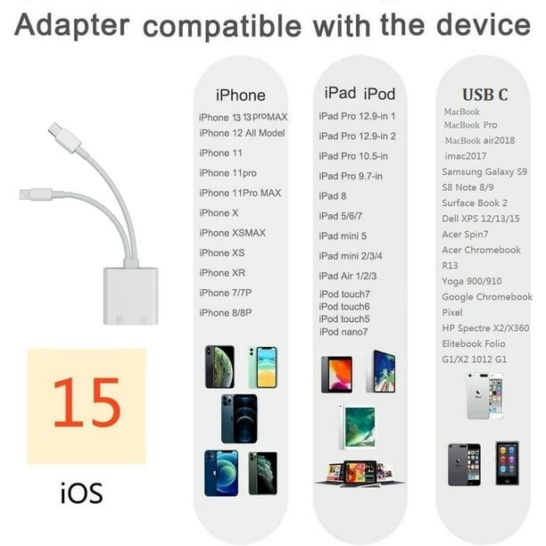 [Certificado MFi de Apple] Lector de tarjetas de memoria 5 en 1 Adaptador  Apple – Lector de tarjetas de memoria SD TF para iPhone/iPad, Lightning+USB