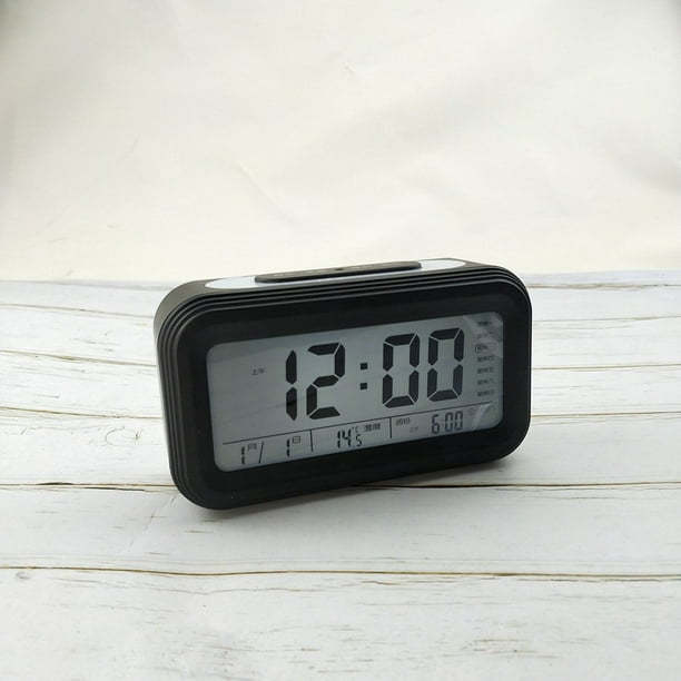  Reloj despertador digital inteligente con botón de repetición  de fecha y temperatura en la parte superior, funciona con pilas, reloj de  escritorio rectangular con luz nocturna para dormitorio, niños, niñas y
