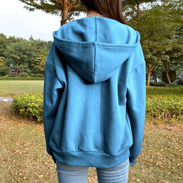 Sudaderas con capucha para mujer, con cremallera, de gran  tamaño, con cordón, ombliguera, blusa de manga larga, Azul : Productos para  Animales