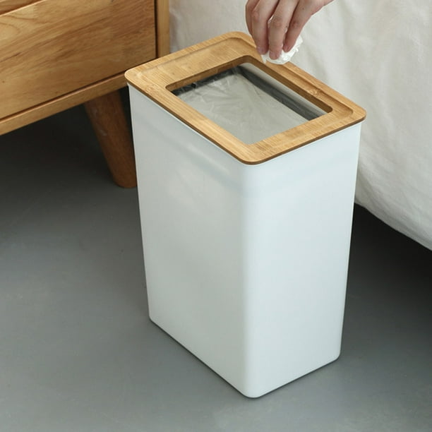Kearding Cubo de basura Tapa de bambú Contenedor de estilo nórdico Cesta de  papel Papelera Baño Hogar Type2 NO2