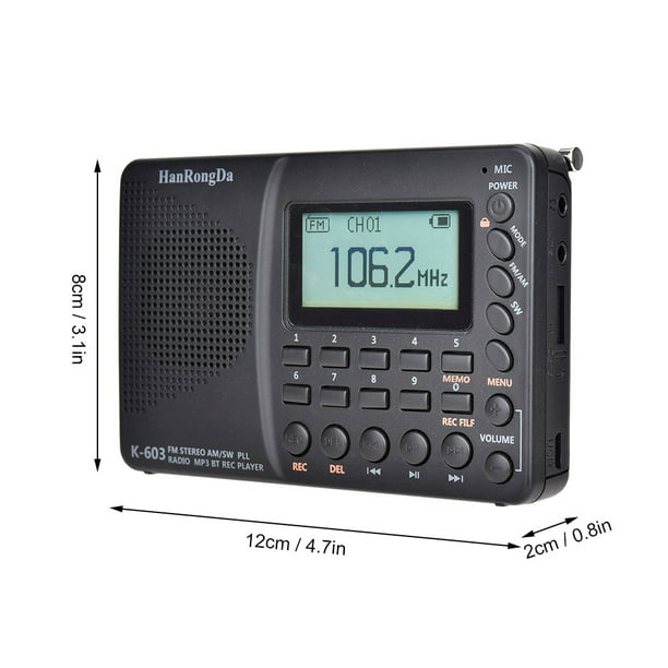  Radios portátil AM FM, radio portátil, radio DAB+/DAB, radio de  bolsillo, radio FM con batería recargable, radio digital, puerto USB para 8  horas de reproducción (negro) : Electrónica